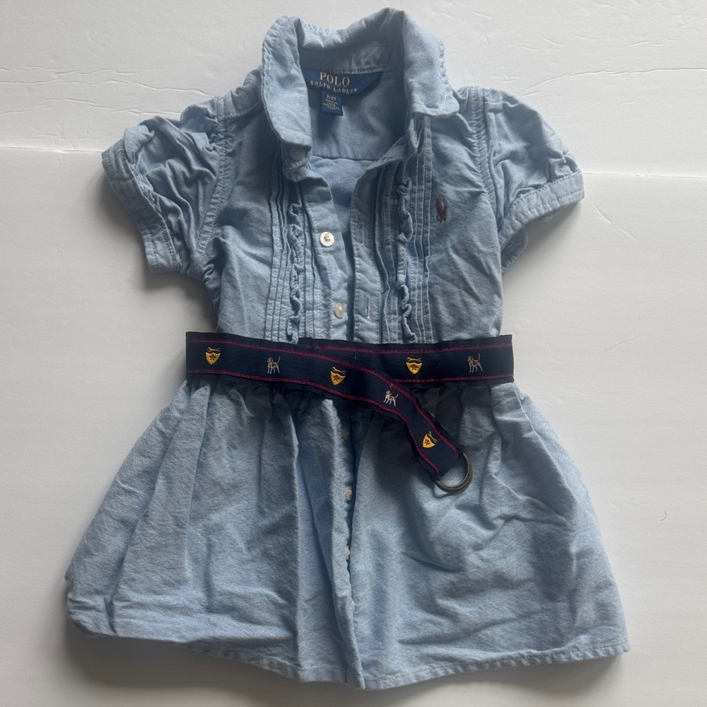 Polo by Ralph Lauren Light Blue Kids Dress with Navy Belt